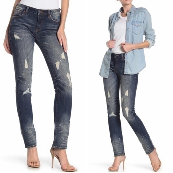 Remix By Rock Revival Mid-Rise Straight Leg Distressed Destructed Jeans Blue 28 - Picture 1 of 13